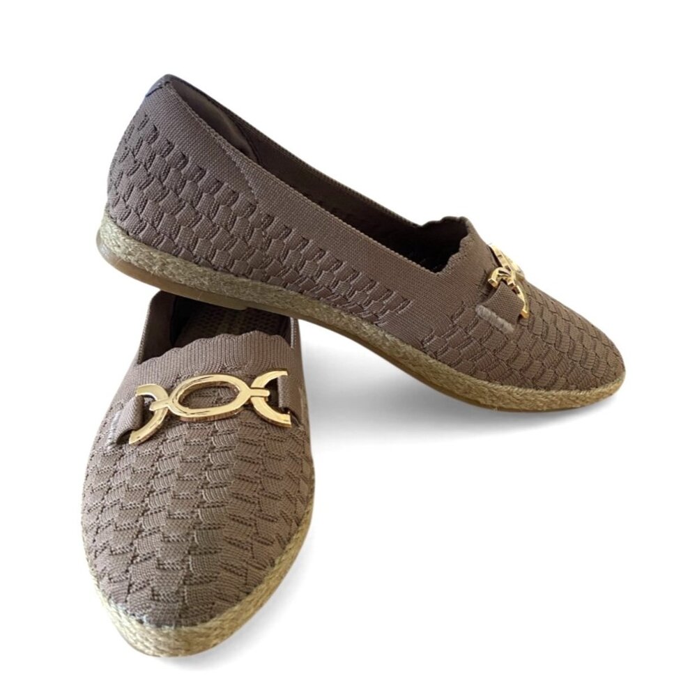 Skechers Ladies Cleo Jute Flat Shoes Air Cooled Memory Foam Size 8 Moc Color